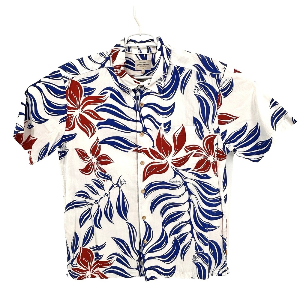 Quiksilver Waterman Mens White Fourth Flowers Button Down Comfort Fit Shirt L